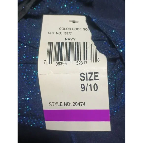 Vintage Glitter Dress Size 9 10 Navy Blue Long Length Open Back Ties High Vents - Picture 9 of 10